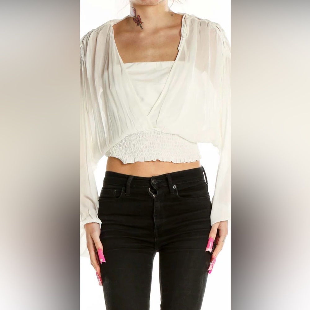 By Anthropologie Sheer Peasant Top White Strap Cami Blouse XS